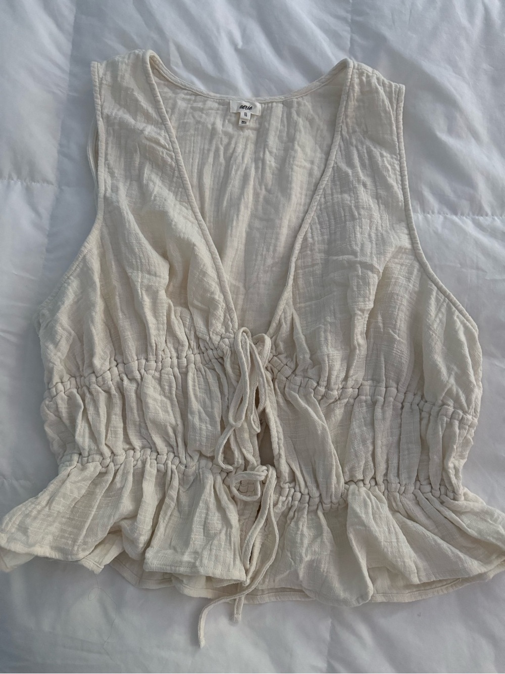 aerie Cream Drawstring Ruffled Tank Camisole
